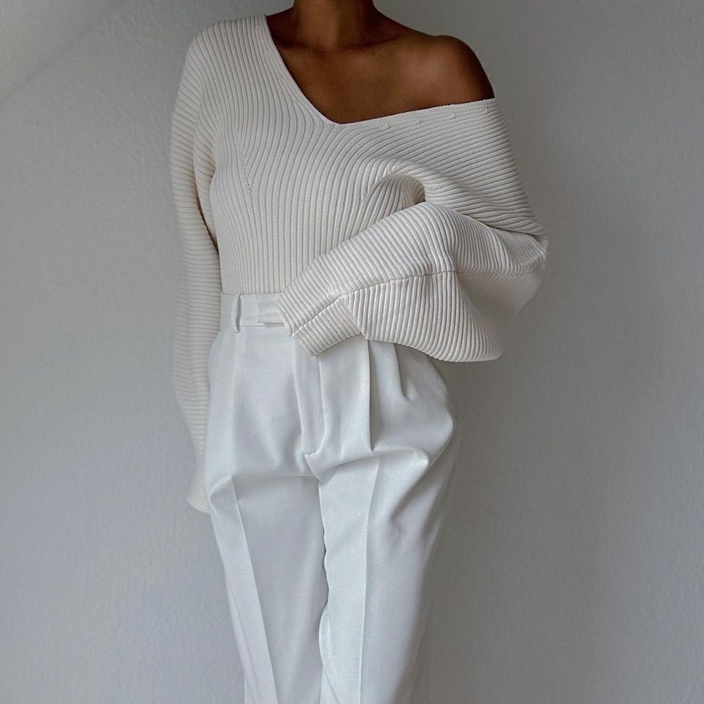H&M Rib Knit Fitted Sweater Cream New - Picture 5 of 10